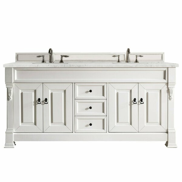 James Martin Vanities Brookfield 72in Double Vanity, Bright White w/ 3 CM Eternal Jasmine Pearl Quartz Top 147-V72-BW-3EJP